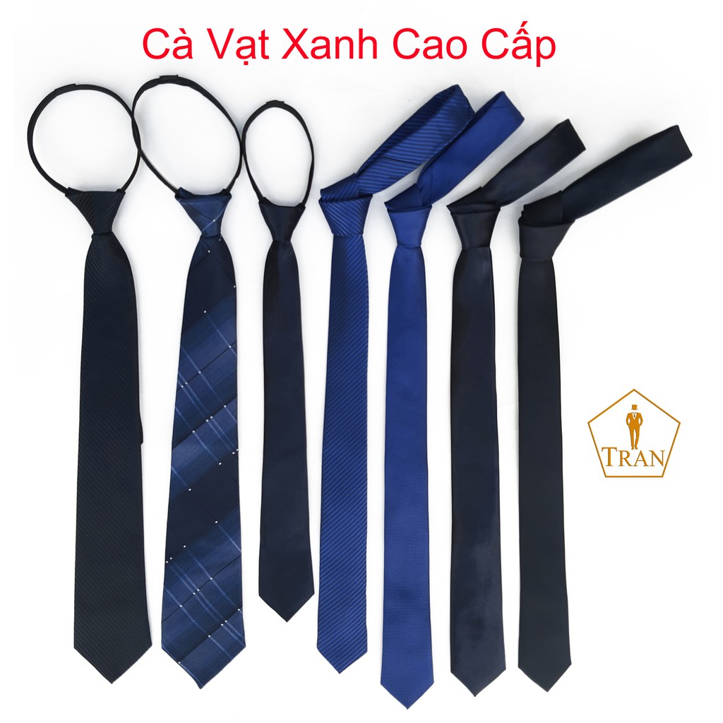 Cà Vạt, Caravat Xanh, Xanh Đen Nam Cao Cấp 5, 8cm Tự Thắt, Thắt Sẵn.