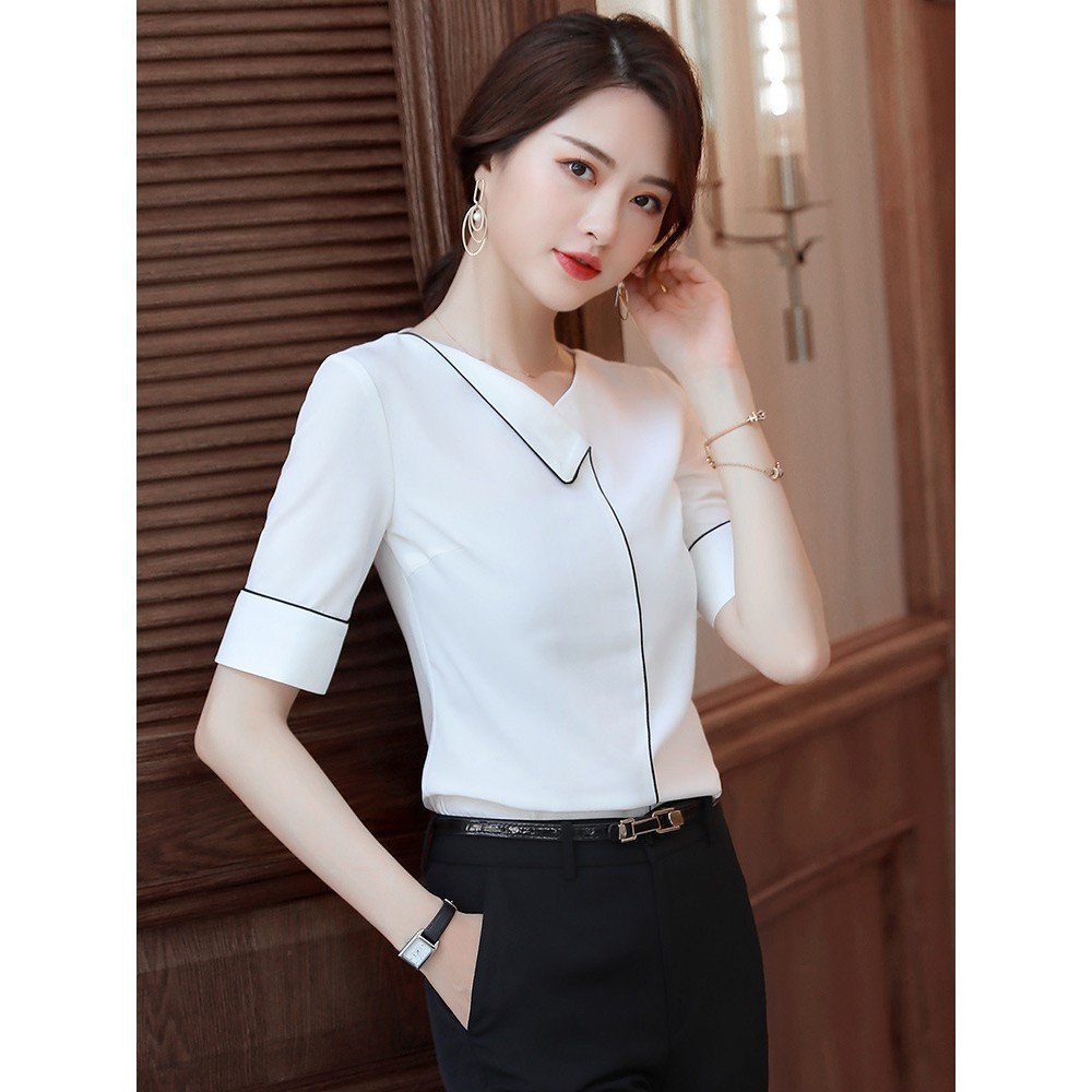 Áo Sơ Mi Nữ VNXK Cao Cấp SM176 - Áo Công Sở Nữ Thiết Kế Lụa Tay Lỡ Cổ Đáp Viền Đen - TINI Shop