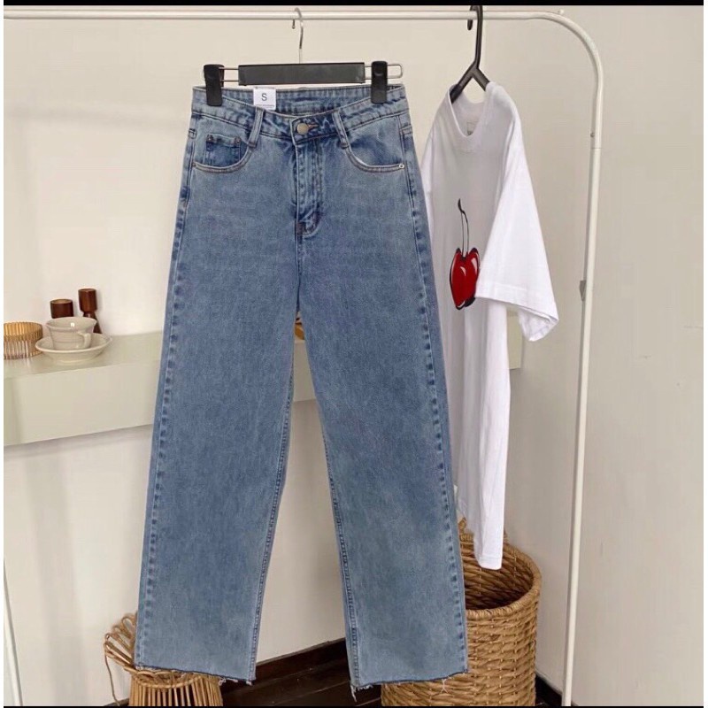 Quần jean bò ống suông rộng nữ đẹp lưng cao vải dày đẹp cao cấp Hot 2022 - HAPONO-J018
