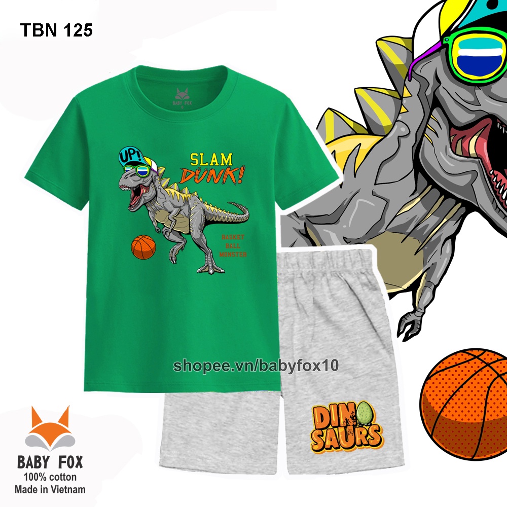 Bộ thun bé trai 100% cotton loại tốt, thương hiệu BABY FOX, hình khủng long, size 10-55 kg c