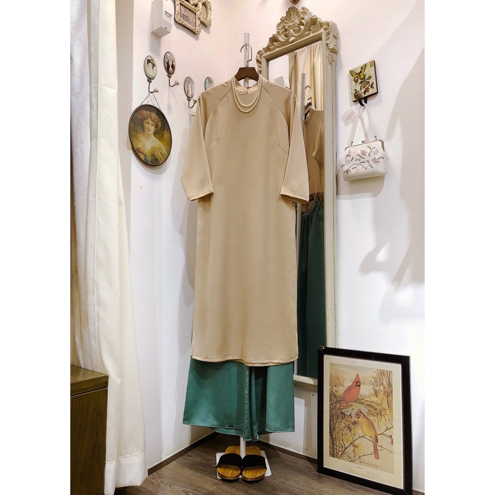 Set Áo dài Rosemary Lụa Tây thi màu Kem nhạt