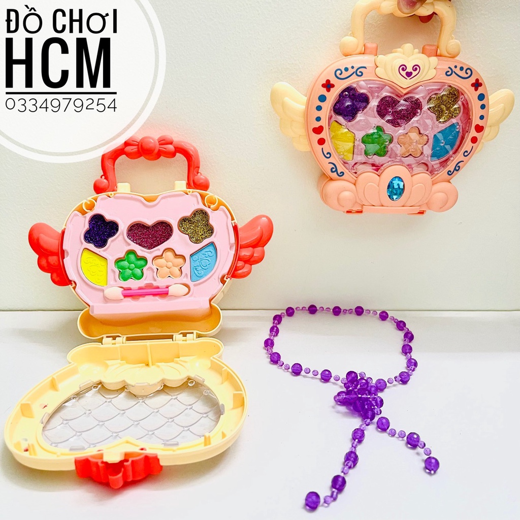 Đồ chơi trẻ em vali trang điểm có dây đeo, phấn thật dành cho bé gái thích make up cô dâu, búp bê công chúa