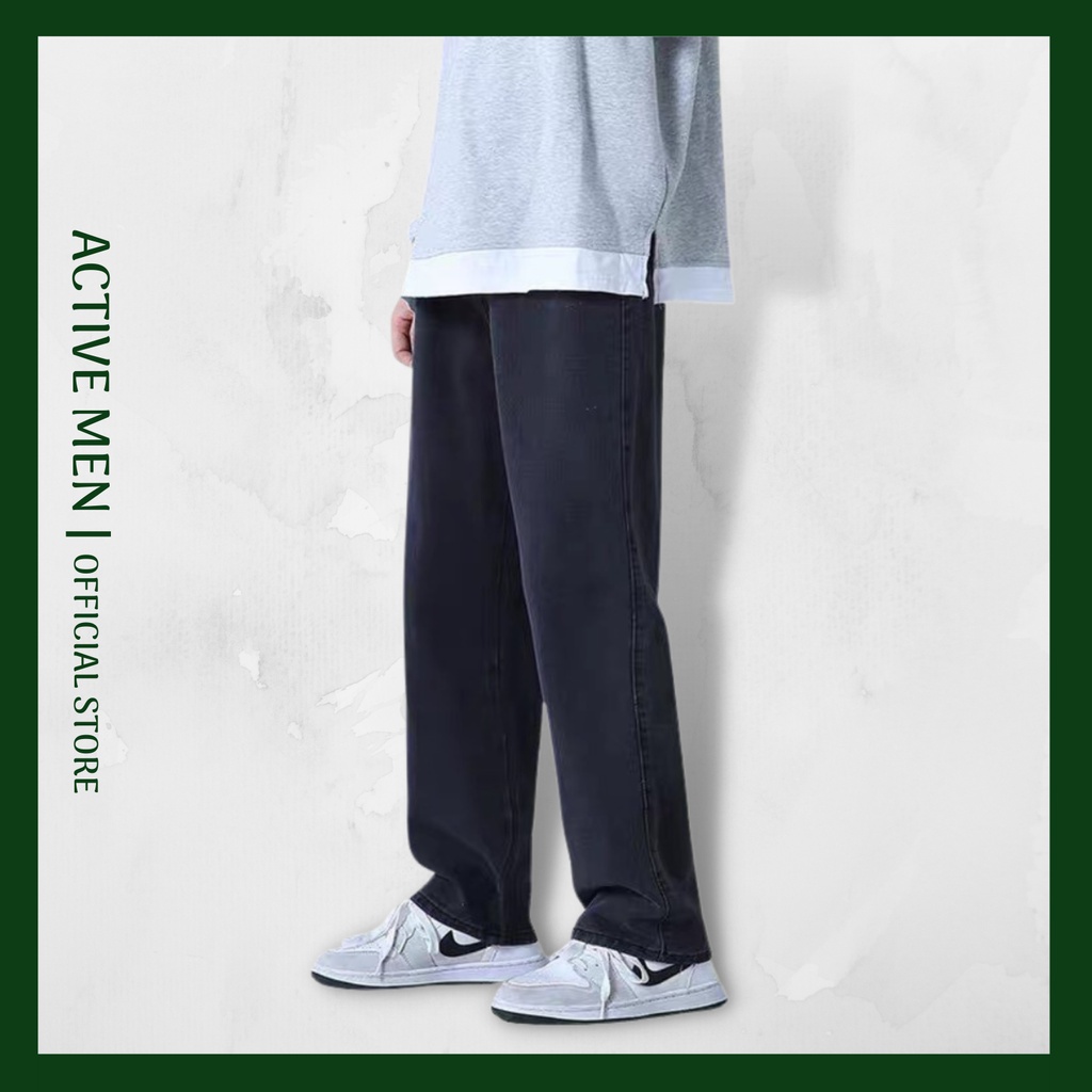 Quần Jean Baggy Trơn, Ống Suông Phong Cách Hàn Quốc JST03 Hai màu Xanh, Đen