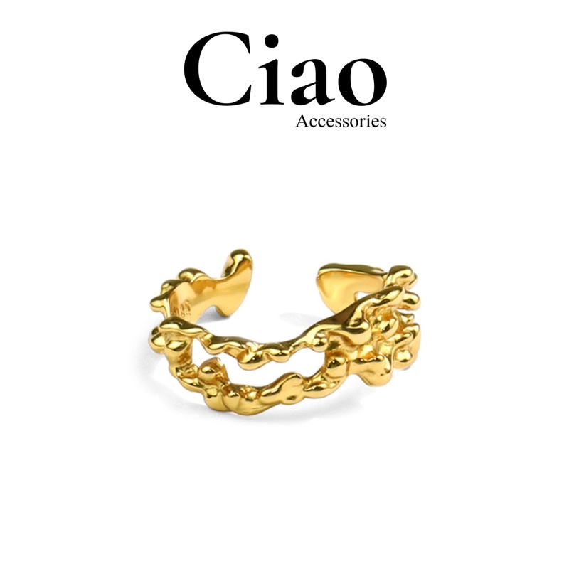 [HOẢ TỐC 1H] Nhẫn mạ bạc S925 thiết kế hoạ tiết trừu tựơng mã 25 phong cách trendy Ciao accessories