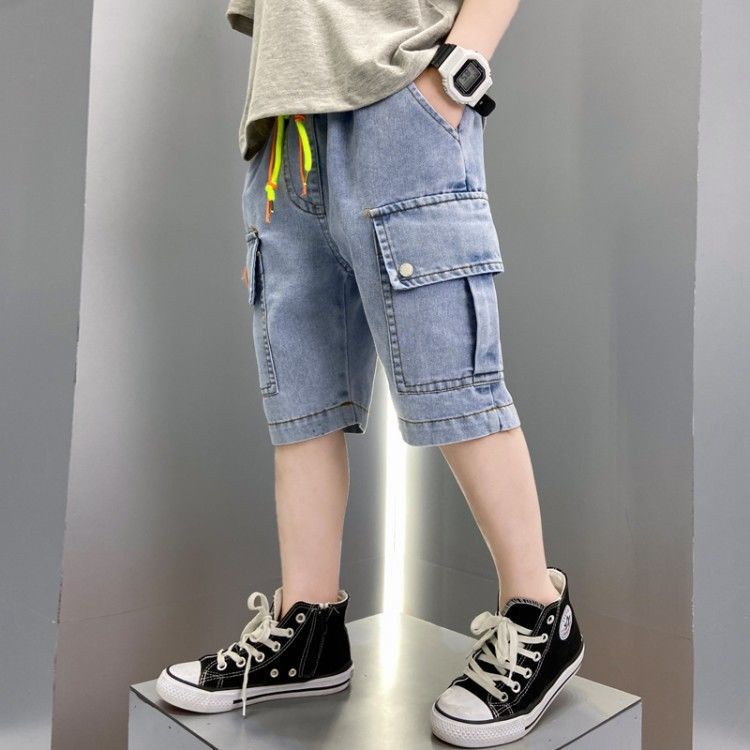 Quần Yếm Denim Ngắn Vừa Kích Thước Lớn Phong Cách Mới 2022 Cho Bé Trai