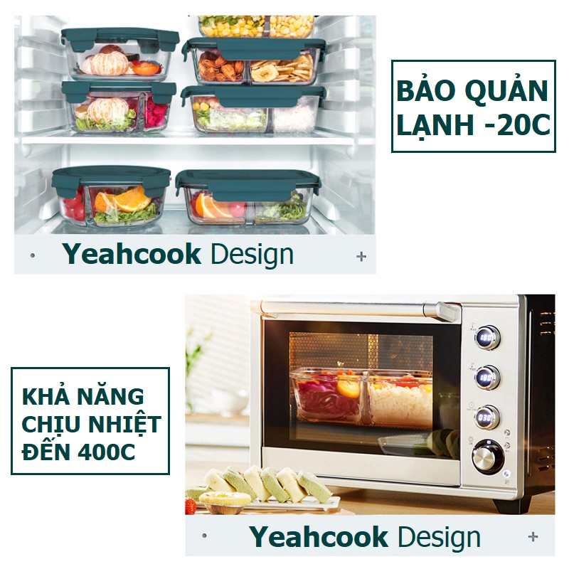 Hộp cơm thủy tinh chia ngăn cao cấp  Yeahcook Glass Food Container