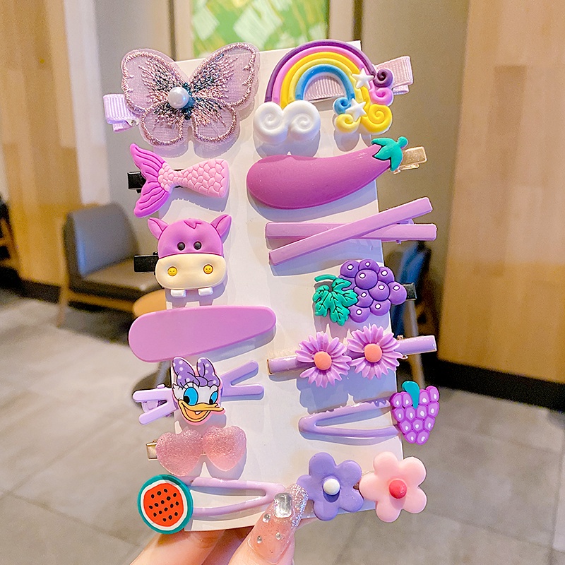 Set 14 Kẹp Tóc Kiểu Dáng Hoạt Hình Dễ Thương Cho Bé
