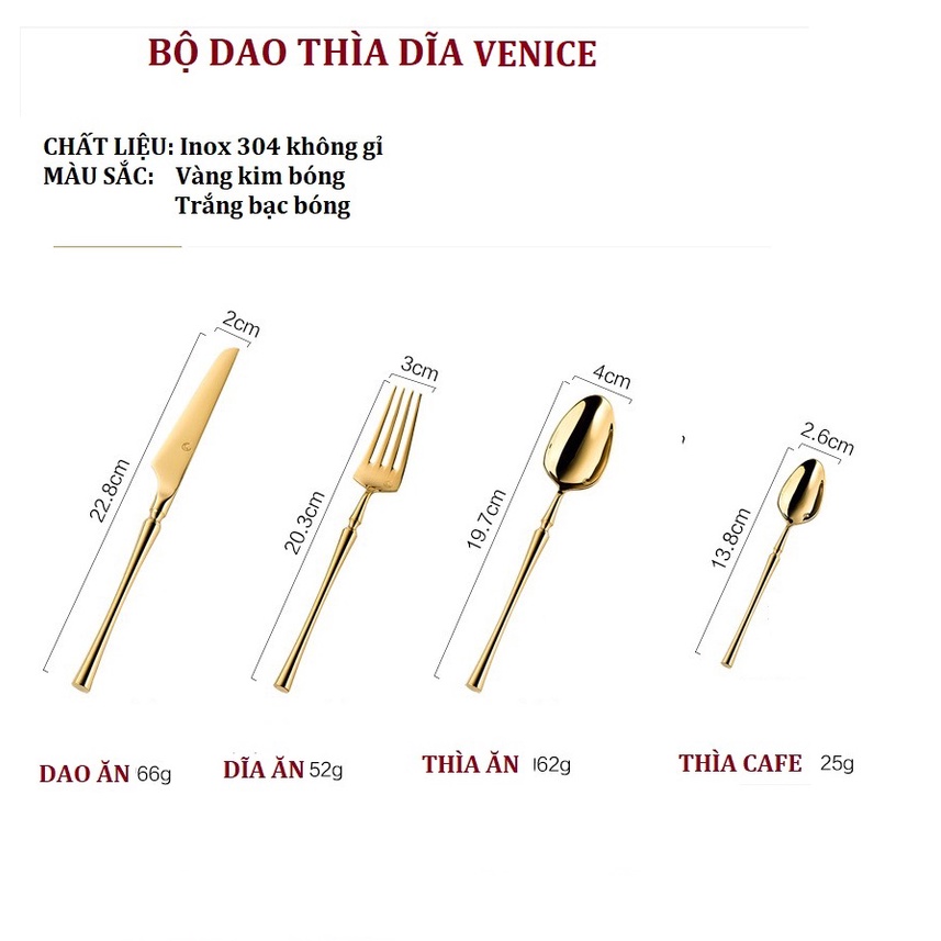 Bộ thìa dĩa dao Venice cao cấp inox 304 mạ titan , bán lẻ, ảnh thật đi kèm - Muỗng nĩa ăn sang trọng