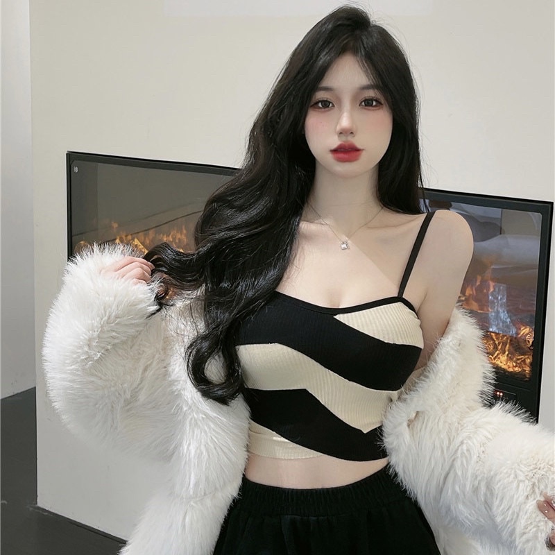 Áo lót nữ,BR386 Áo bra cotton kẻ ngang phong cách Hàn Quốc siêu xinh