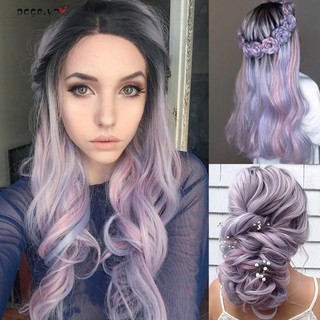 Tóc giả nữ xoăn dài gợn sóng , nhuộm màu Ombre