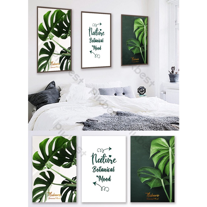 Set 3 tranh Decor trang trí tường Lá Xanh, Cây nhiệt đới Bắc Âu siêu độc