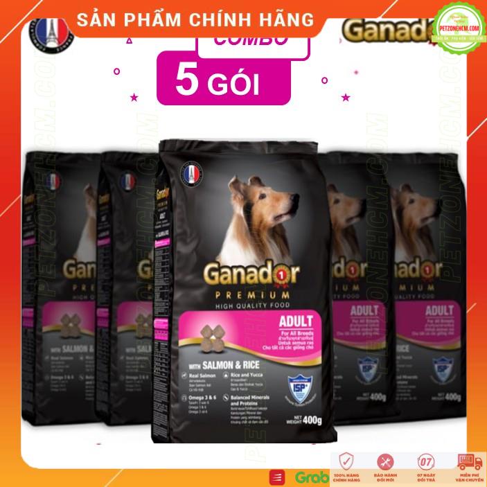 Combo 5 thức ăn chó Ganador  FREESHIP Vị Salmon &amp; Rice (5 x 400 gram/gói) cho chó trưởng thành Ganador vị cá hồi &amp; gạo