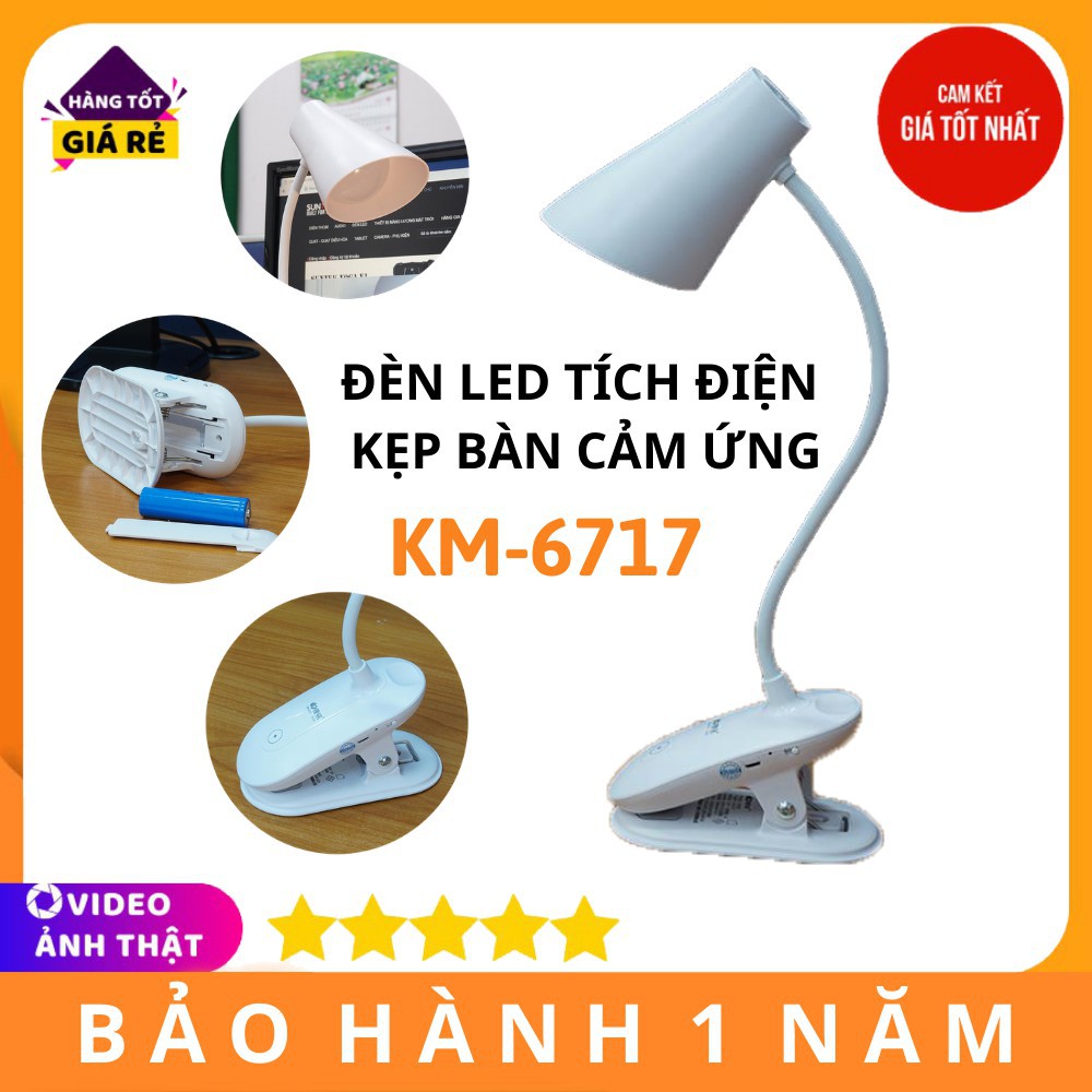 KHUYẾN MẠIĐèn Học Tích Điện Kẹp Bàn Học Thông Minh, Đèn Để Bàn Cảm Ứng KM-6717 Bảo Vệ Mắt Và Da + TẶNG Quạt 4 Cánh