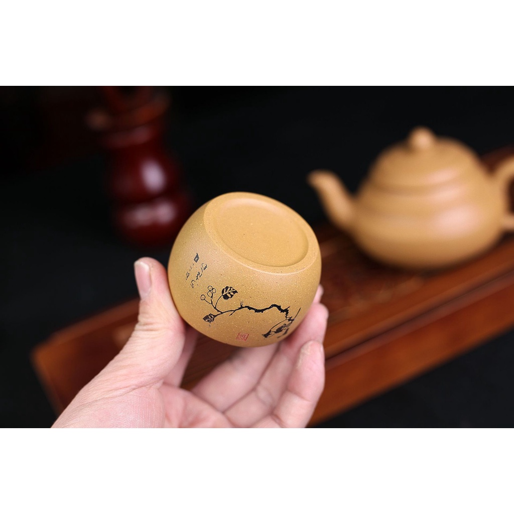Chén Tử Sa Nghi Hưng 60 ml Họa tiết Chim Cây (Hoàng Kim Đoạn Nê)