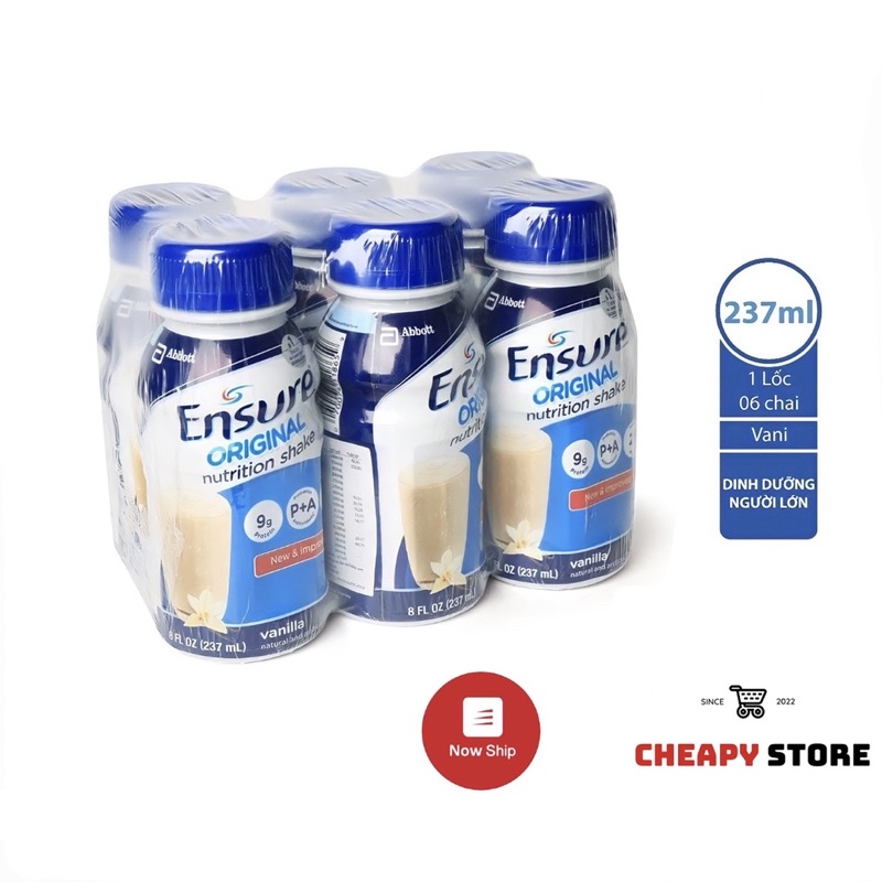 SỮA NƯỚC ENSURE ORIGINAL VANILLA/ VIGOR LỐC 6 CHAI x 237ML