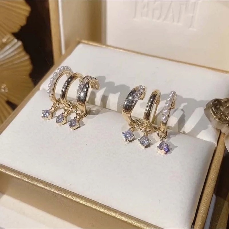Bông Tai Đính Ngọc Trai / Đá Zircon Phong Cách Hàn Quốc Tinh Tế Cho Nữ