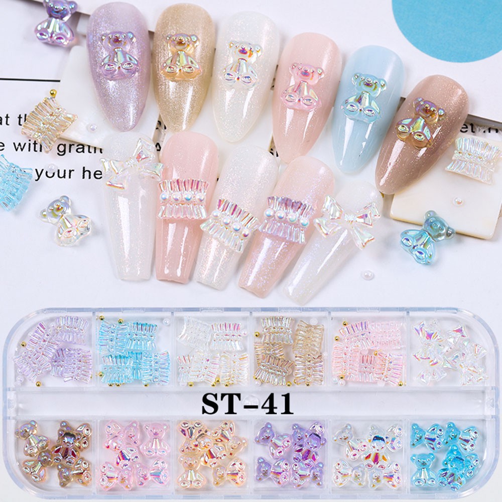 Hộp 12 ngăn phụ kiện trang trí móng tay xinh xắn dễ thương
