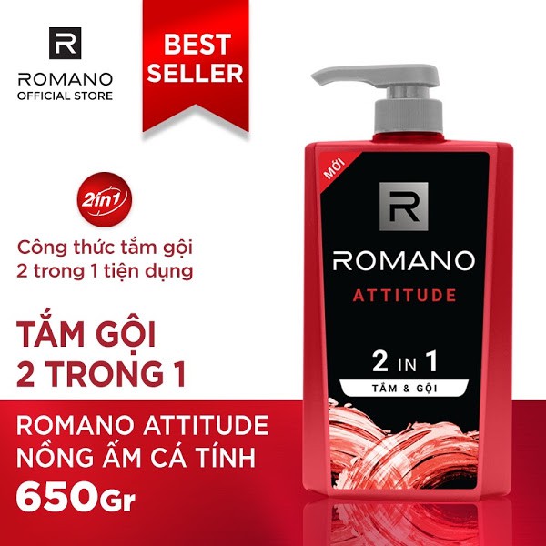 Dầu gội & Sữa tắm 2in1 nam Romano hương nước hoa 650g Classic | Attitude | Force 650ml