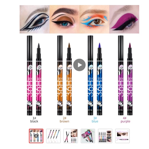 Bút Kẻ Mắt Nước Màu Đen Kháng Nước Lâu Trôi Chống Nhòe 4 Màu Tùy Chọn 36H