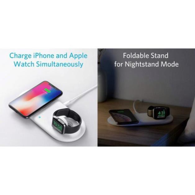 ế sạc không dây 2 in 1 Anker PowerWave + Pad Sạc cùng lúc iPhone và Apple Watch  - Osaky