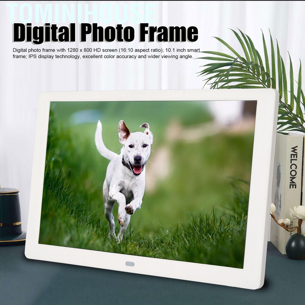Tominihouse Digital Photo Frame Multifunction 10.1inch IPS HD Screen Support Slide Show Electronic Picture 100‑240V