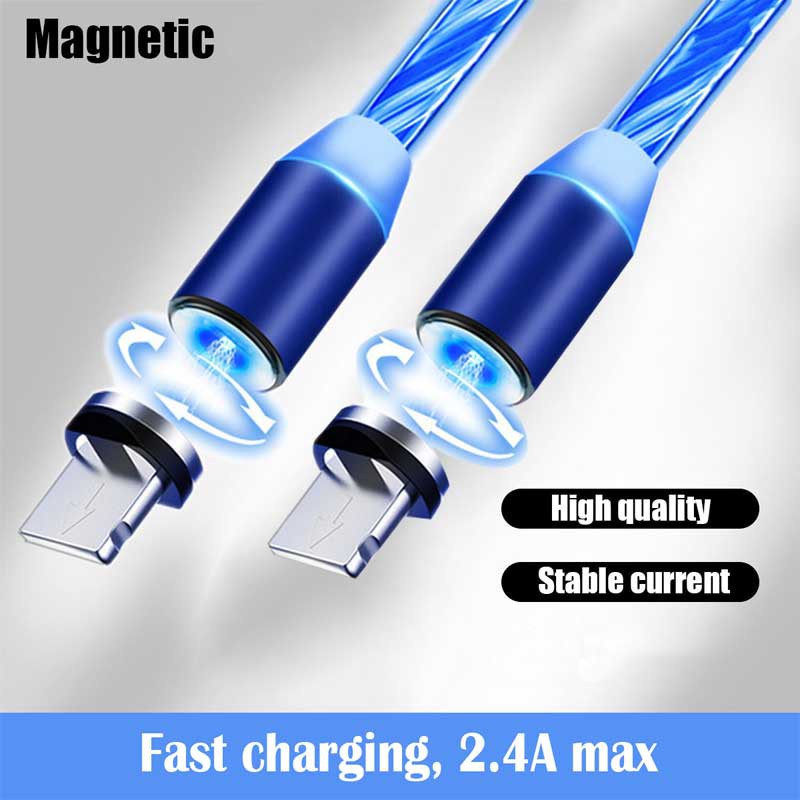 Dây Cáp Sạc Nhanh Nam Châm 1m 3 Trong 1 Đầu Micro Usb / Type-C Có Đèn Led Cho Iphone Huawei Xiaomi Vivo Oppo
