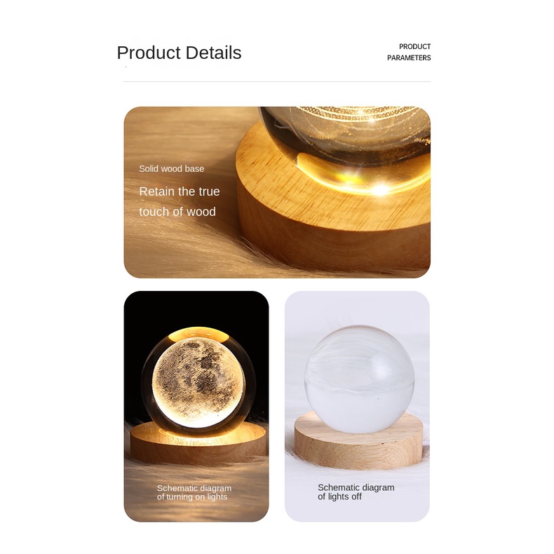 Quả Cầu Pha Lê Hình Mặt Trăng galaxy Phát Sáng Cổng USB Độc Đáo Trang Trí Bàn Làm Việc