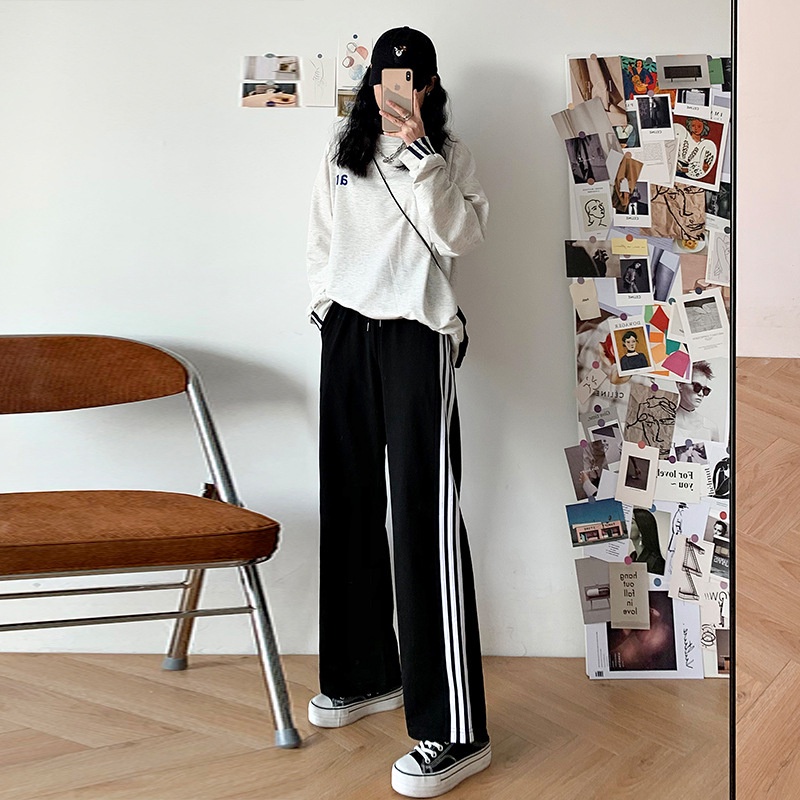 Quần nữ 1 sọc thể thao, quần nữ ống rộng chất cotton dày dặn cao cấp có dây rút eo hàng nhập khẩu SKUQ-24B 1990clother
