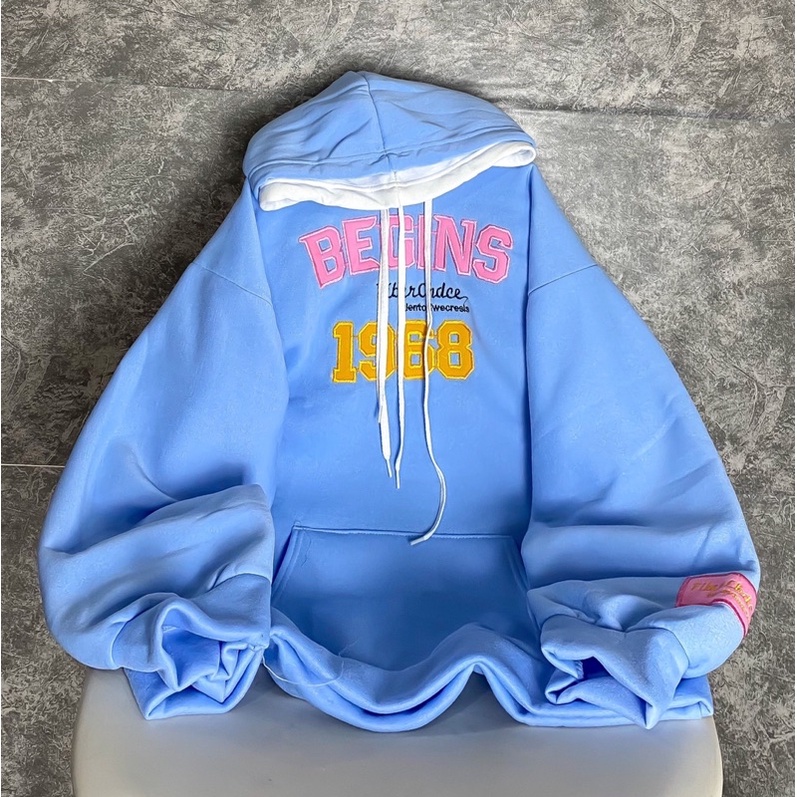 Áo nỉ hoodie 2 mũ xanh rêu thêu gấu nỉ tàu siuu ấm [annstore_ảnh thật]