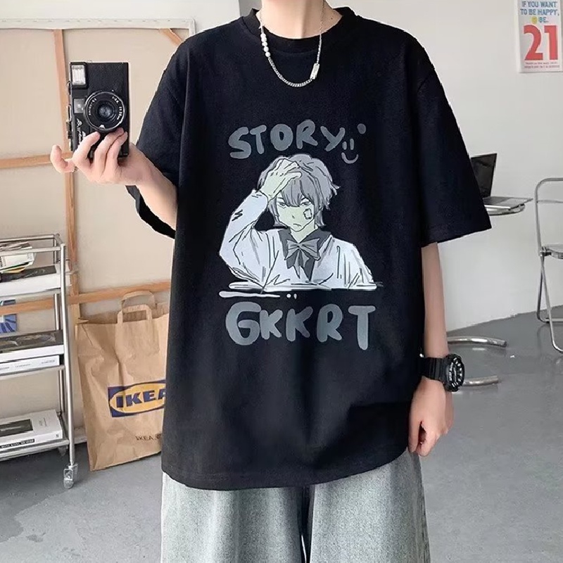 Áo Thun Tay Ngắn Dáng Rộng In Họa Tiết Hoạt Hình Phong Cách Hip Hop Nhật Bản Thời Trang Cho Nam Và Nữ size M-8XL