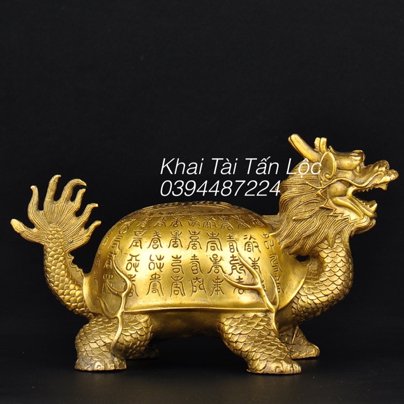 Tượng Long Quy - rùa đầu rồng - trường thọ bằng đồng cao 14cm