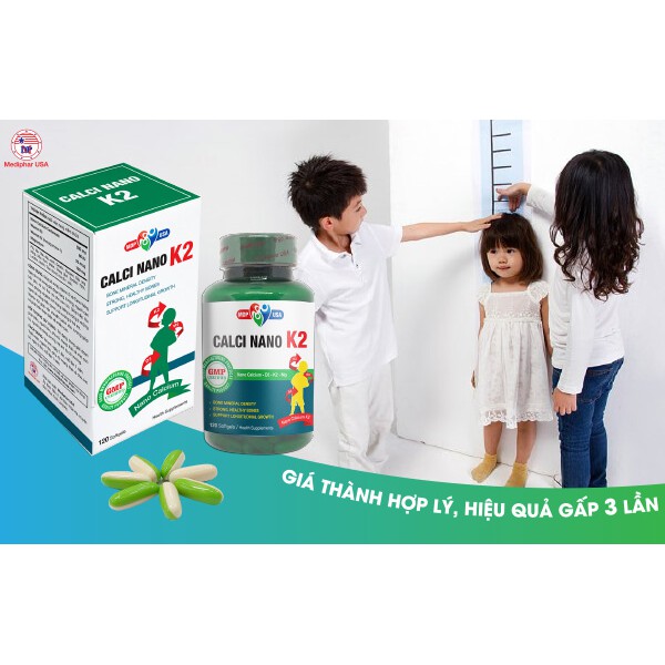 Calci Nano K2 Softgels- Bổ sung canxi, vitamin D, K2 cho bà bầu và phát triển chiều cao cho trẻ (Hộp 120 viên)