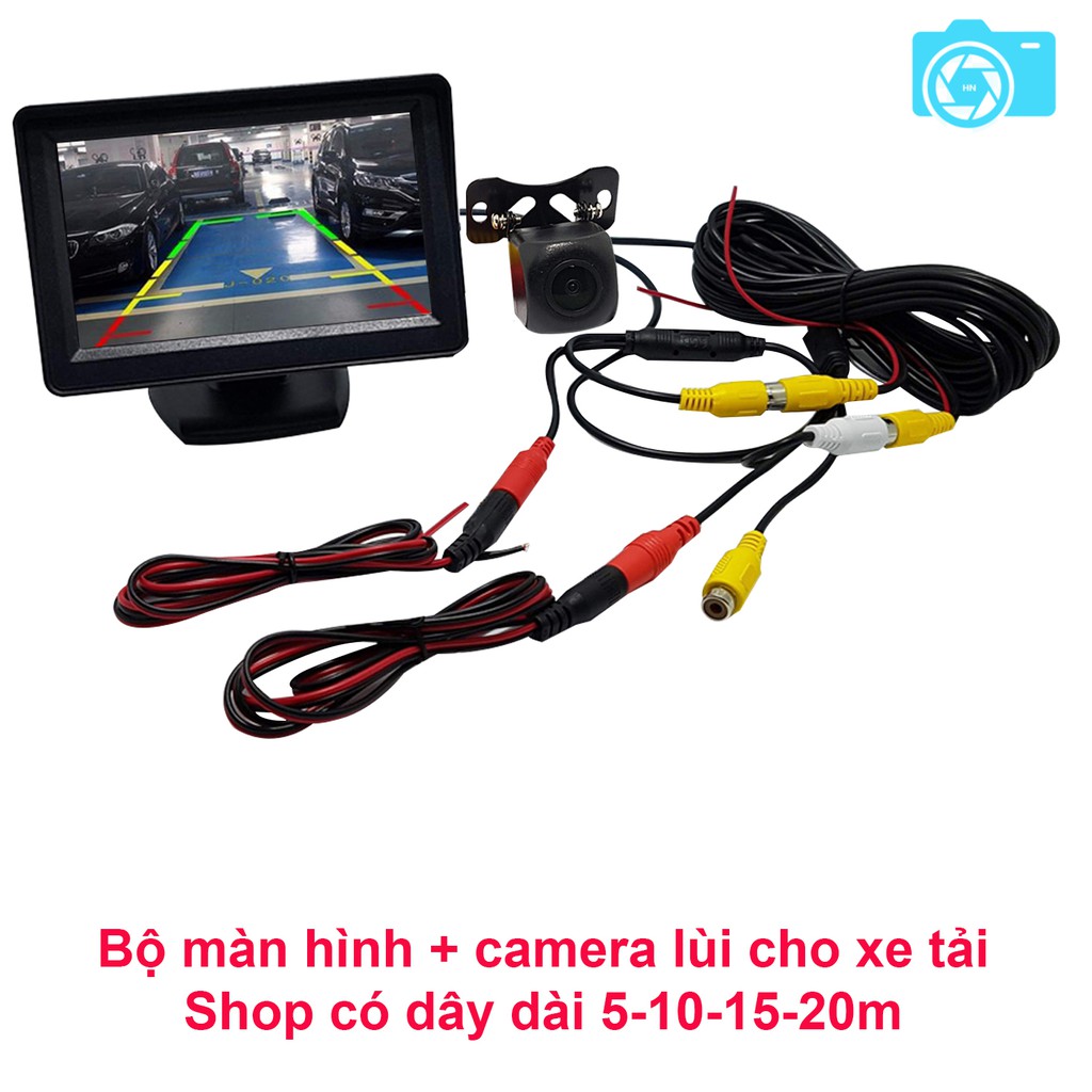 Bộ màn hình và camera lùi không led, dành cho xe tải với dây tín hiệu dài từ 5 mét