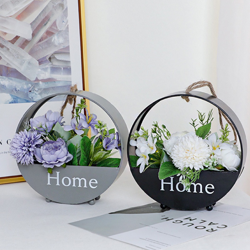 Chậu Trồng Cây Treo Trần Nhà Hình Bán Nguyệt Bằng Kim Loại Có Dây Thừng