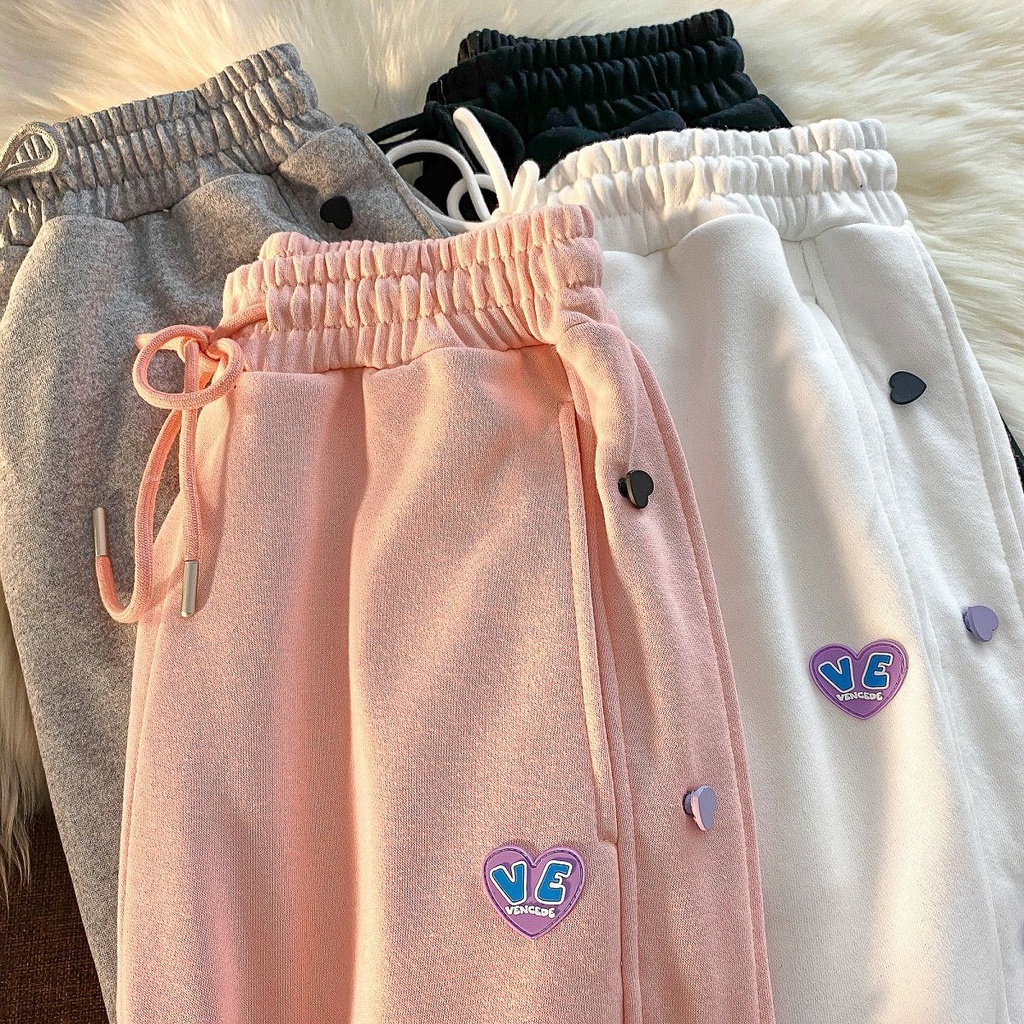 Quần thể thao Lq-255 dáng dài rộng có nút cài hình trái tim thời trang mùa hè cho nữ