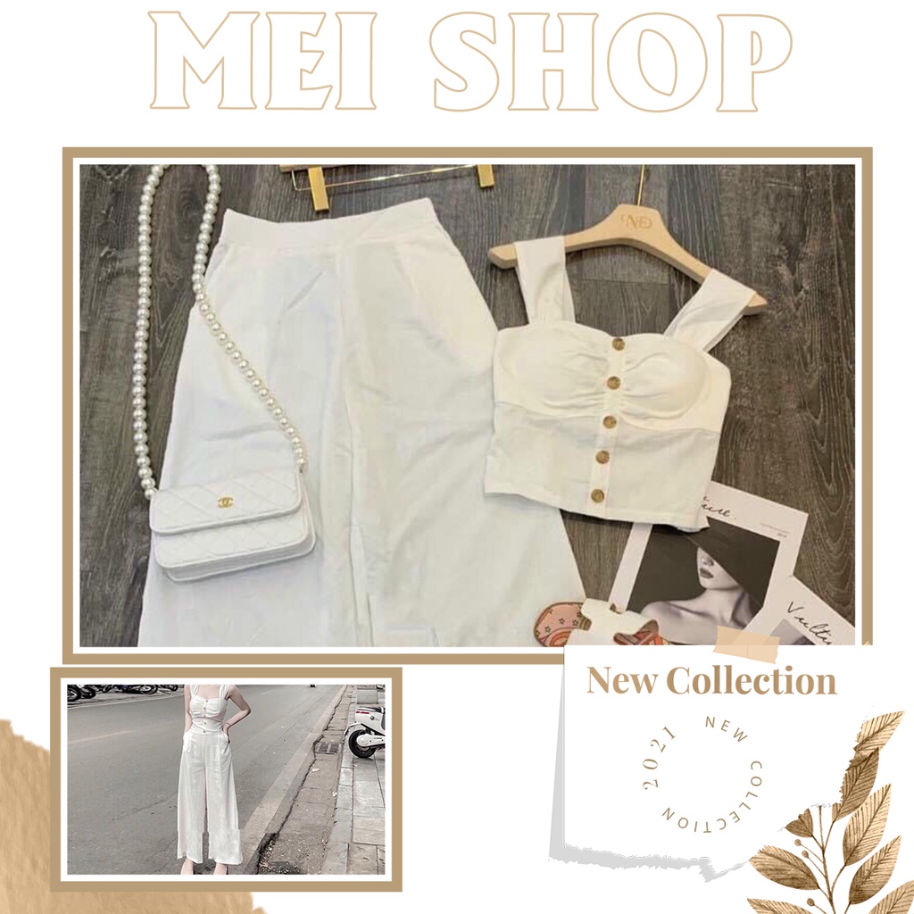 Set đũi áo hai dây hở lưng quần ống rộng xinh lung linh ST3357