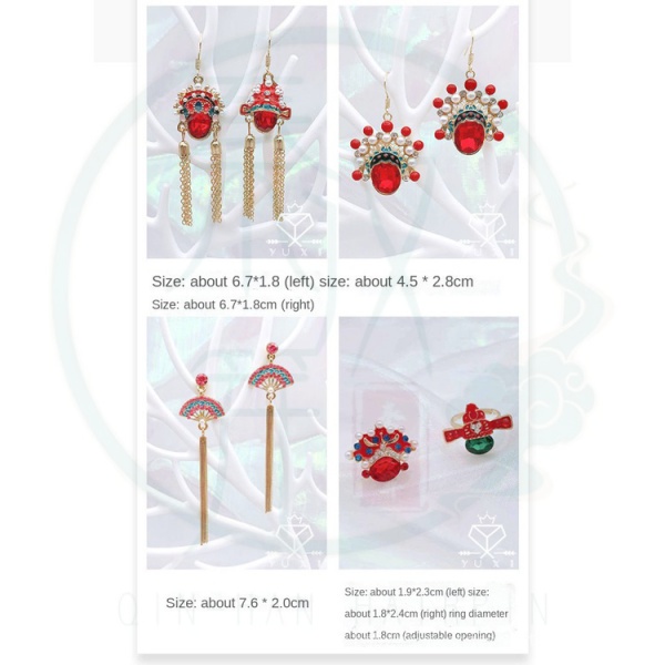 Đôi bông tai/ nhẫn họa tiết hoa kinh kịch Bắc Kinh phong cách cổ đại độc đáo thời trang năm mới