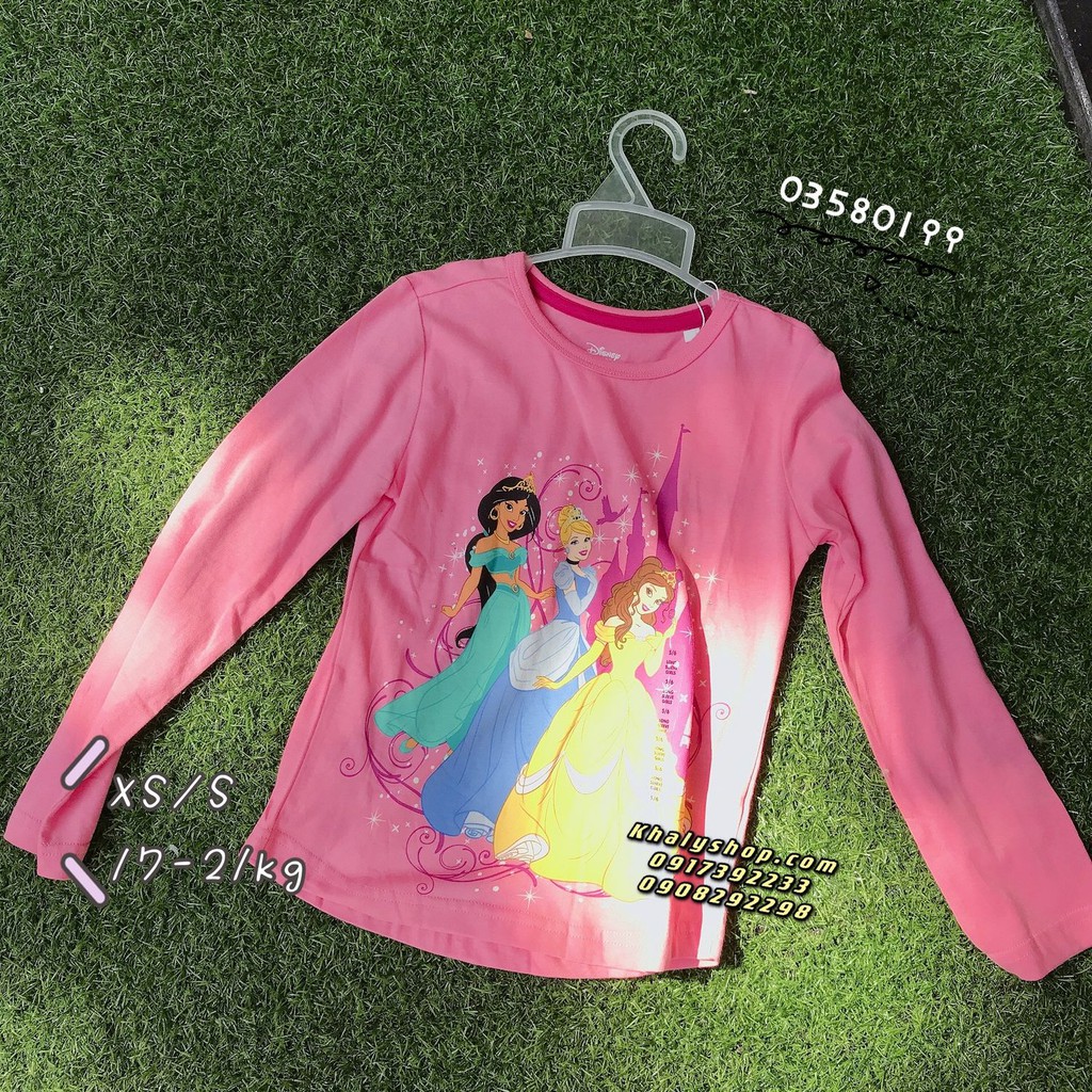 Áo tay dài trẻ em hình công chúa Princess Disney màu hồng size XS/S cho bé gái 5,6 tuổi (Mỹ US-UK) - ATPNC01