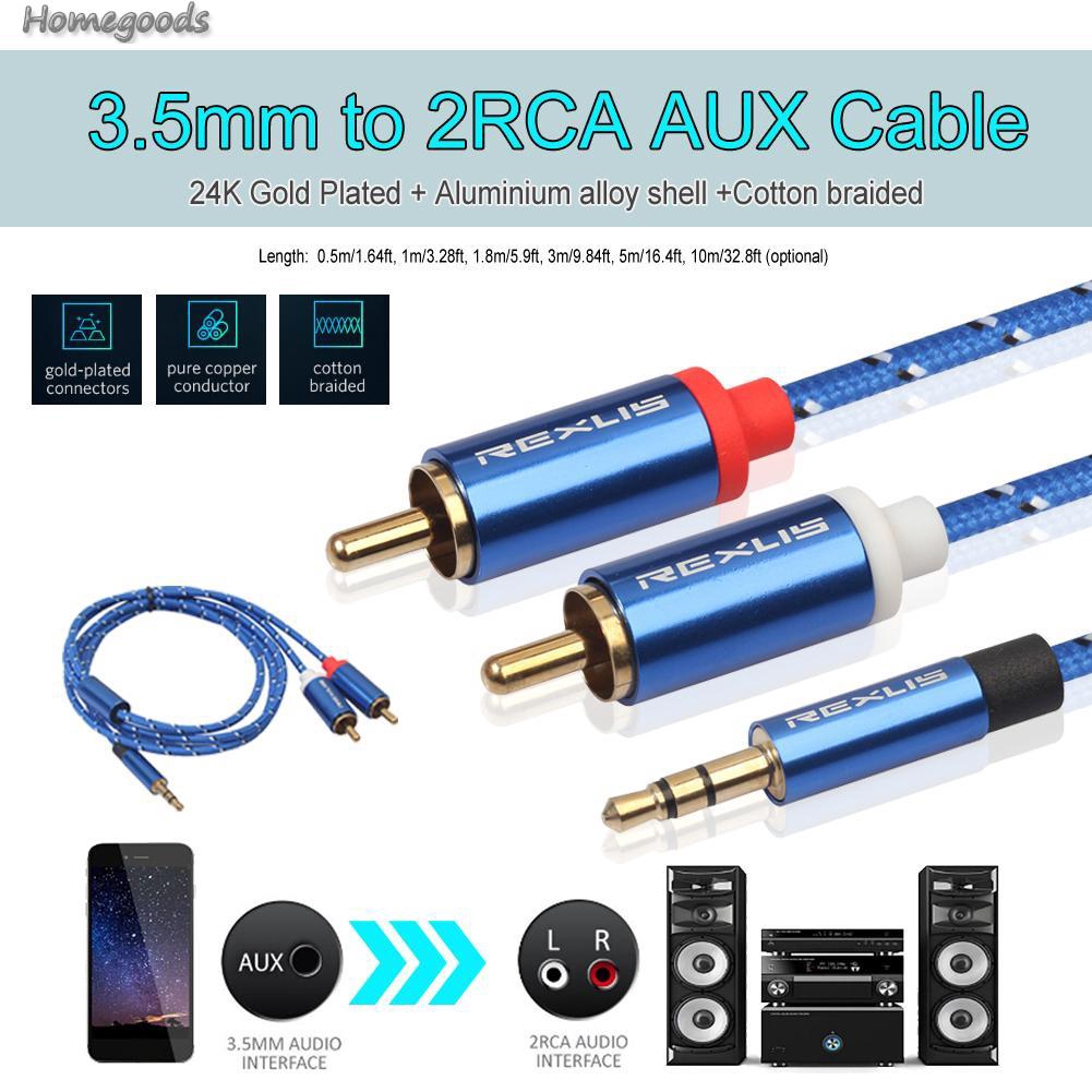 Dây Cáp Âm Thanh Chuyển Đổi Từ Đầu Cắm 3.5mm Sang 2 Đầu Cắm Rca Chuyên Dụng