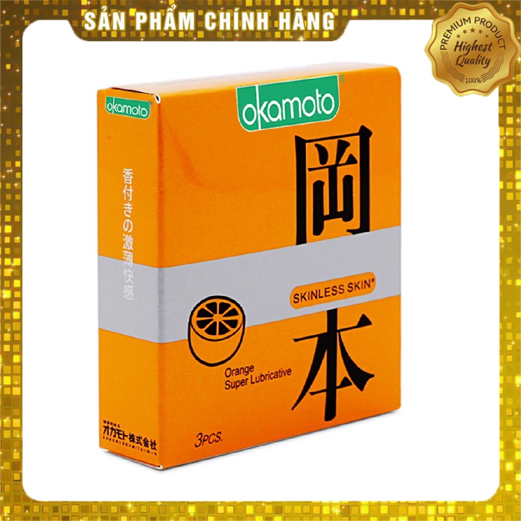 Bao Cao Su Siêu mỏng nhiều gel bôi trơn Okamoto Orange hương cam - 3 chiếc