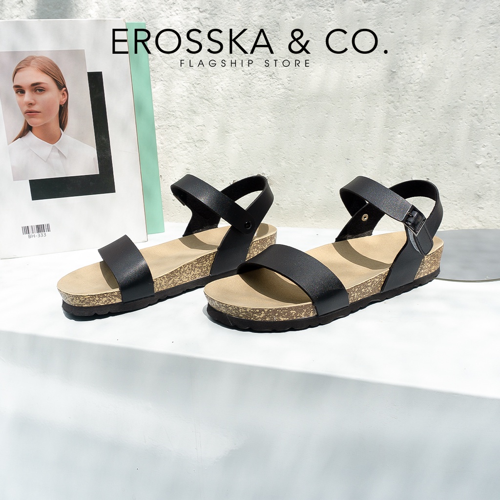 [Mã FAMARAL1 giảm 10K đơn từ 50K] Erosska - Giày sandal đế trấu quai ngang hai màu đen trắng - DT004