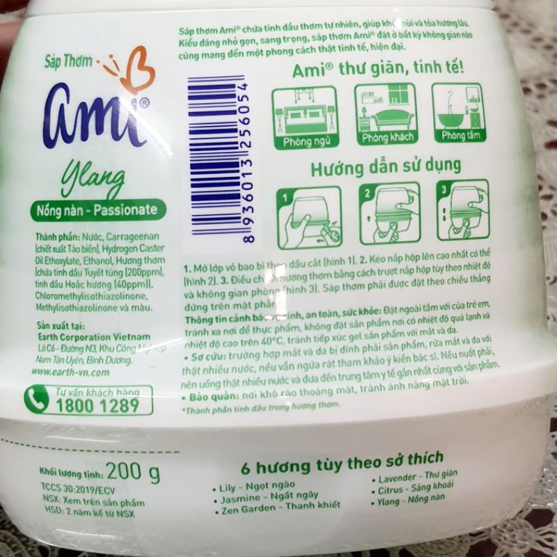 Sáp Thơm Ami  Scented Gel Tinh Dầu Tự Nhiên Khử Mùi Sang Trọng Dùng Trong KS ÔTô P.Khách Toilet Tủ Quần Áo