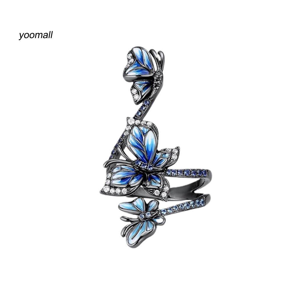 / Yo / Nhẫn Thủ Công Tinh Tế Màu Xanh Dương Hình Bướm