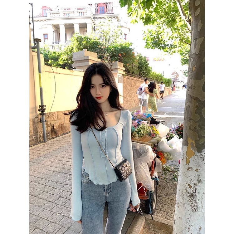 Áo body dài tay cổ vuông sexy