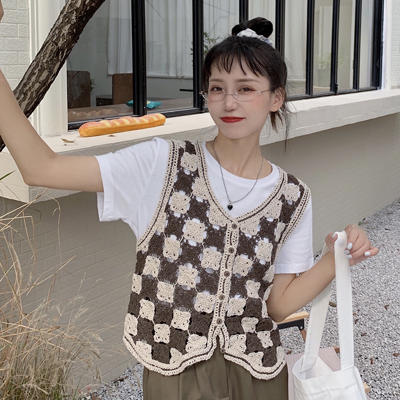 Áo khoác cardigan không tay cổ chữ V dáng rộng phong cách Hàn Quốc cho nữ