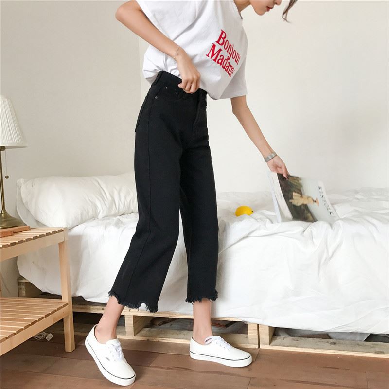 [SẴN] Quần jeans ống rộng nữ lưng cao Ulzzang Quảng Châu QDJ75