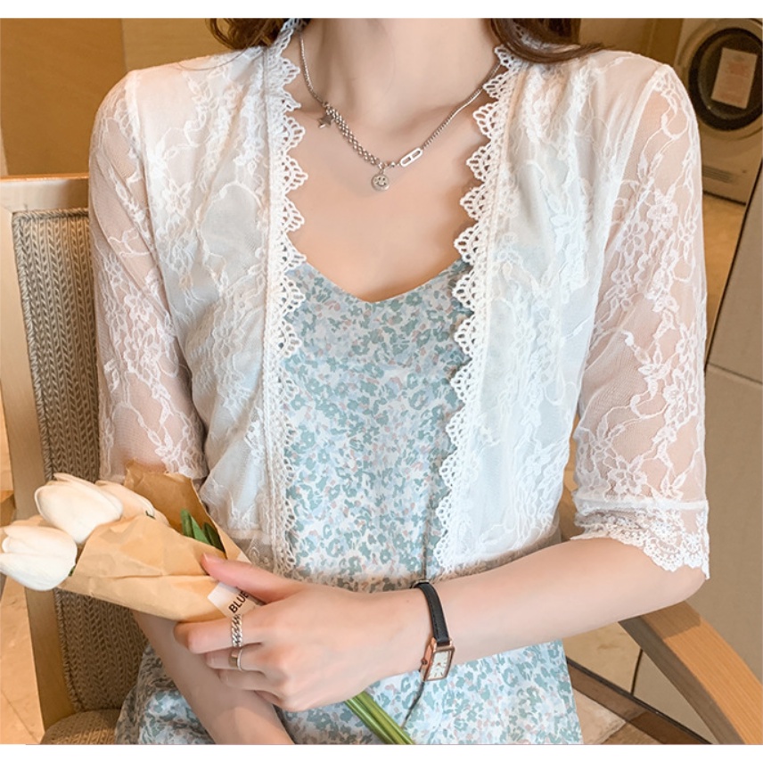 [Sẵn đủ size] Áo khoác ren viền hoa tay lỡ nhẹ nhàng