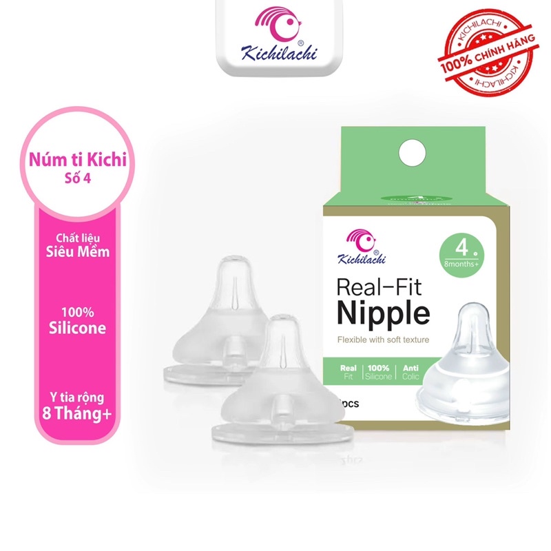 Núm Ti Bình Sữa Kichilachi Cổ Rộng Siêu Mềm Vừa Bình Moyuum