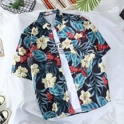 Hawaiian beach shirt short sleeve plus size shirt flower shirt shirt shirt jacket