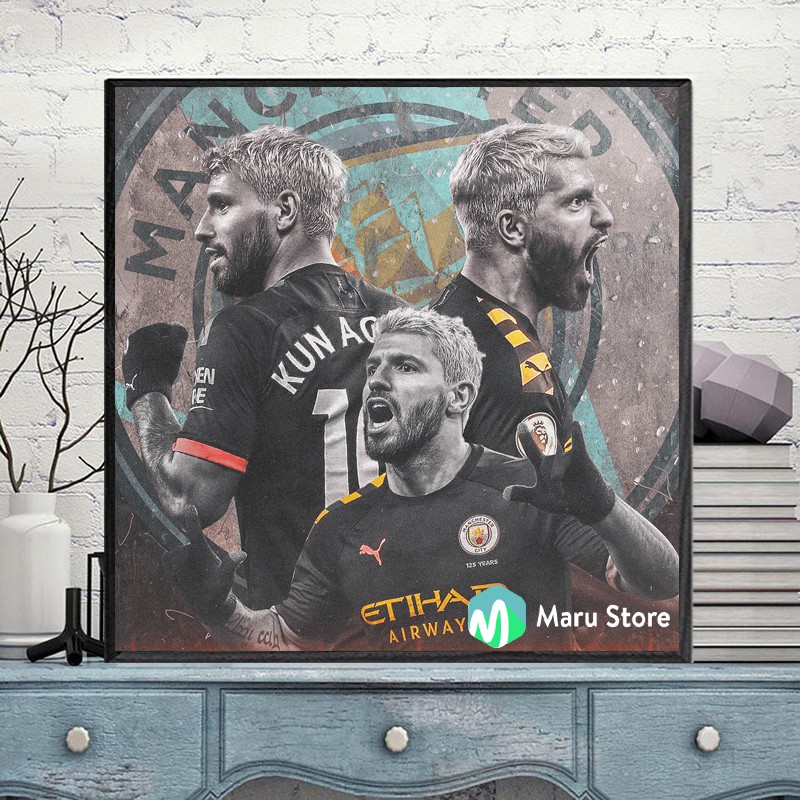 Tranh Treo Tường Manchester City Aguero Trang Trí Phòng Net, Phòng Gaming, Quán Cafe